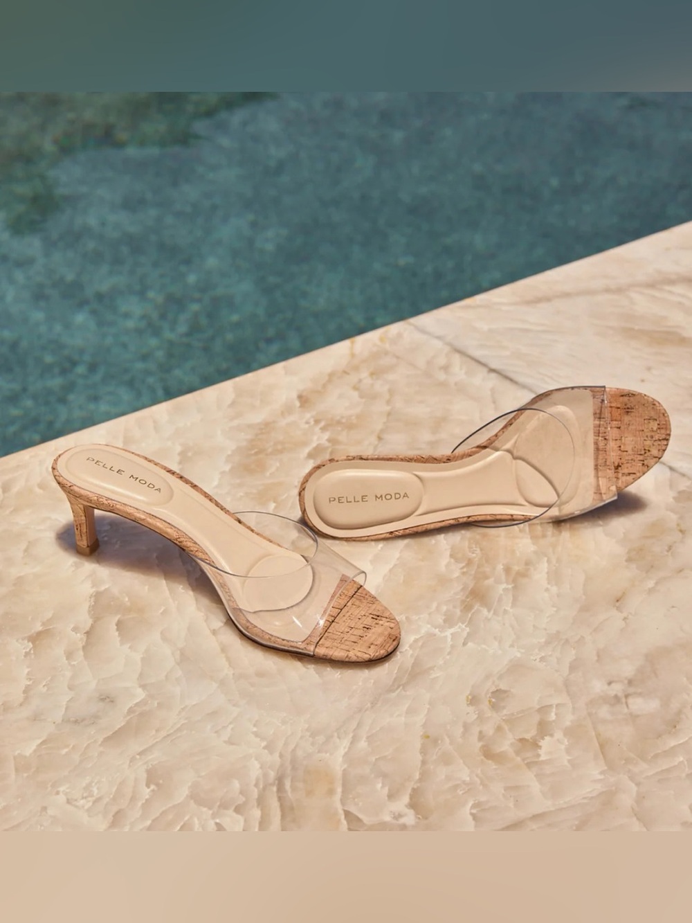 Pelle Moda Unia Clear Vinyl & Natural Cork Kitten Heel Slides - Size 8.5M NEW!